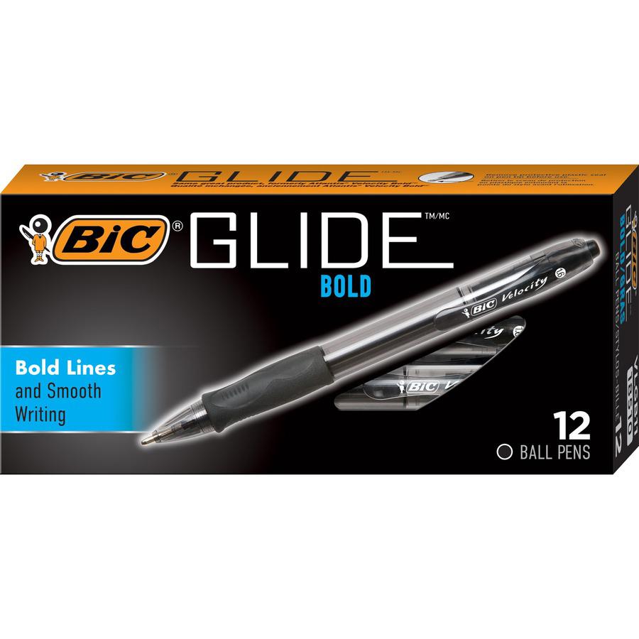 BIC Glide Bold Ball Pen - Bold Pen Point - 1.6 mm Pen Point Size - Conical Pen Point Style - Refillable - Retractable - Black - Black Barrel - 1 / Dozen. Picture 6