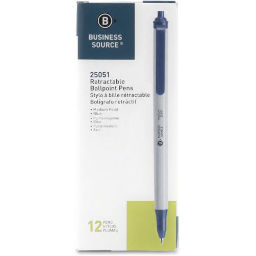 Business Source Retractable Ballpoint Pens - Medium Pen Point - Retractable - Blue - Gray Barrel - 1 Dozen. Picture 4