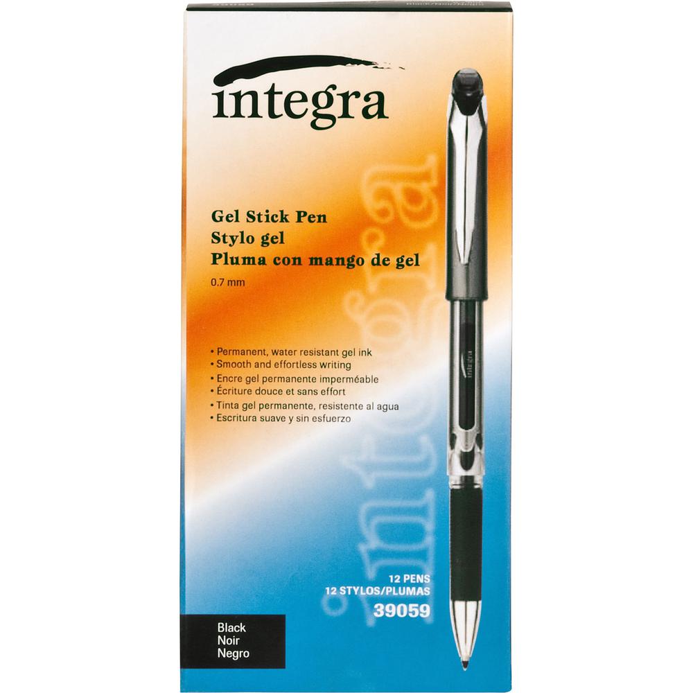 Integra .7mm Premium Gel Ink Stick Pens - 0.7 mm Pen Point Size - Black Gel-based Ink - Metal Tip - 1 Dozen. Picture 3