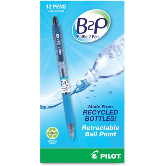 Pilot Bottle to Pen (B2P) B2P Recycled Retractable Ballpoint Pens - Fine Pen Point - 0.7 mm Pen Point Size - Refillable - Retractable - Black Gel-based Ink - Plastic Barrel - 1 Dozen. Picture 4