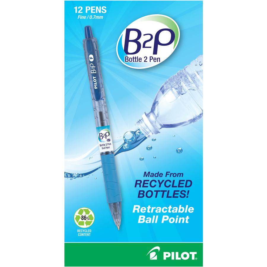 Pilot Bottle to Pen (B2P) B2P Recycled Retractable Ballpoint Pens - Fine Pen Point - 0.7 mm Pen Point Size - Refillable - Retractable - Blue Gel-based Ink - Plastic Barrel - 1 Dozen. Picture 2