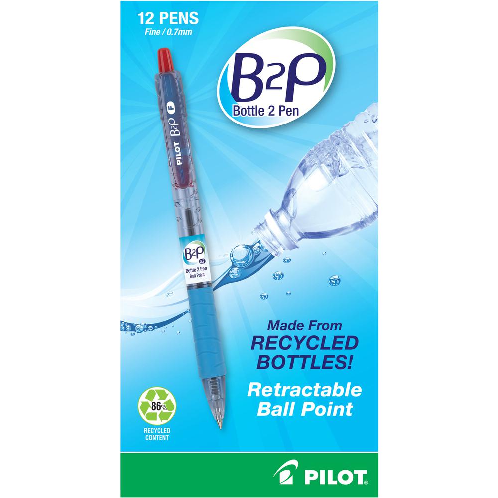 Pilot Bottle to Pen (B2P) B2P Recycled Retractable Ballpoint Pens - Fine Pen Point - 0.7 mm Pen Point Size - Refillable - Retractable - Red Gel-based Ink - Plastic Barrel - 1 Dozen. Picture 3