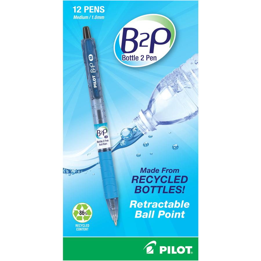 Pilot Bottle to Pen (B2P) B2P BeGreen Med Point Ballpoint Pens - Medium Pen Point - 1 mm Pen Point Size - Refillable - Retractable - Black Gel-based Ink - Plastic Barrel - 1 Dozen. Picture 2