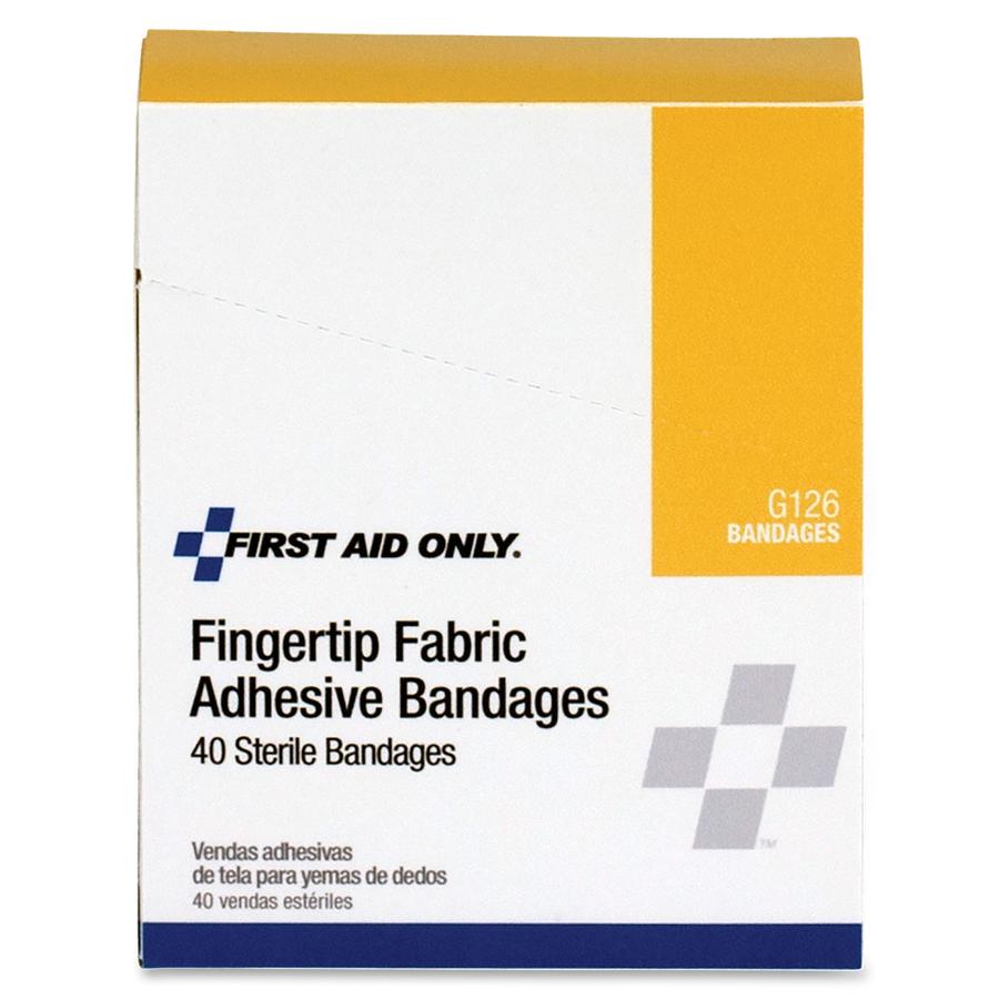 First Aid Only Fingertip Fabric Adhesive Bandages - 2.50" x 3.25" - 40/Box - White - Fabric. Picture 2