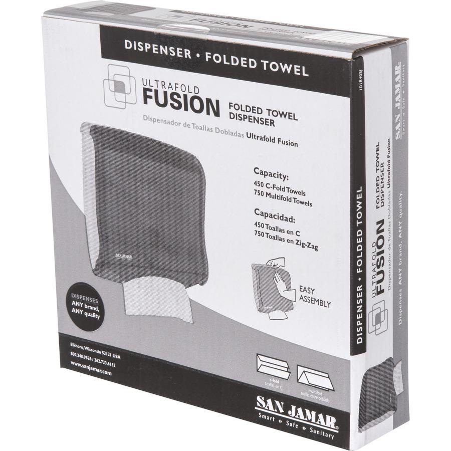 San Jamar C-fold/Multi-fold Towel Dispenser - C Fold, Multifold, Touchless Dispenser - 400 x Multifold, 240 x C Fold - 11.5" Height x 11.5" Width x 6" Depth - Plastic - Black Pearl - Compact, Durable,. Picture 6