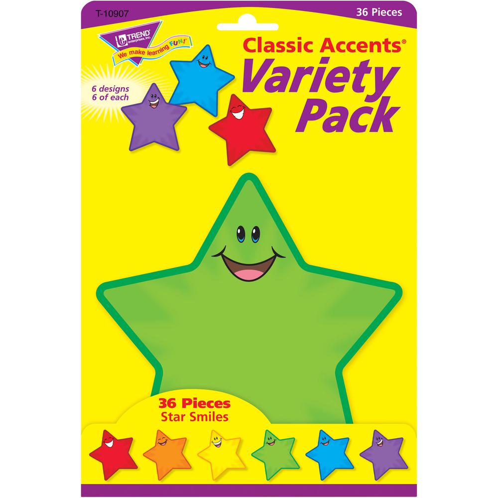 Trend Smiling Stars Accents - 36 (Smiley Star) Shape - Precut - 5.50" Height - Assorted - 36 / Pack. Picture 3