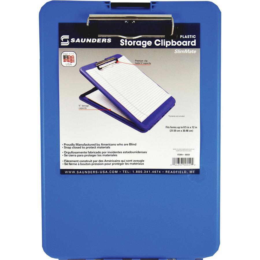 Saunders SlimMate Storage Clipboard - 0.50" Clip Capacity - Polypropylene - Blue - 1 Each. Picture 6