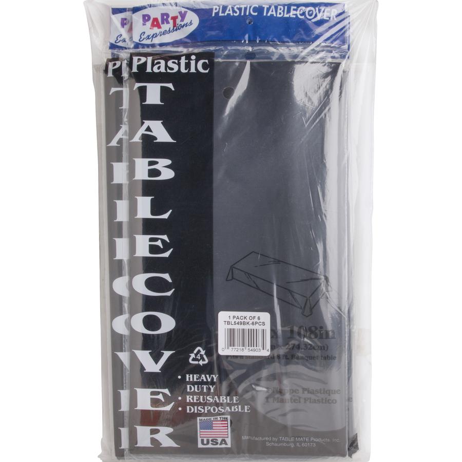 Tablemate Heavy-duty Plastic Table Covers - 108" Length x 54" Width - Plastic - Black - 6 / Pack. Picture 3