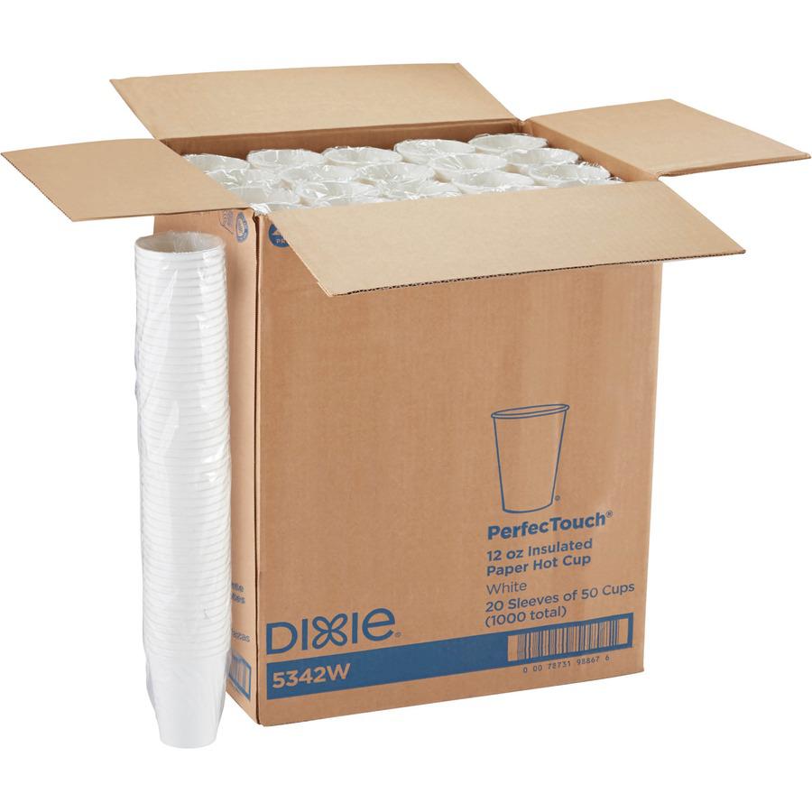 Dixie PerfecTouch 12 oz Insulated Paper Hot Coffee Cups by GP Pro - 50 / Pack - 20 / Carton - White - Paper - Beverage, Hot Drink. Picture 3