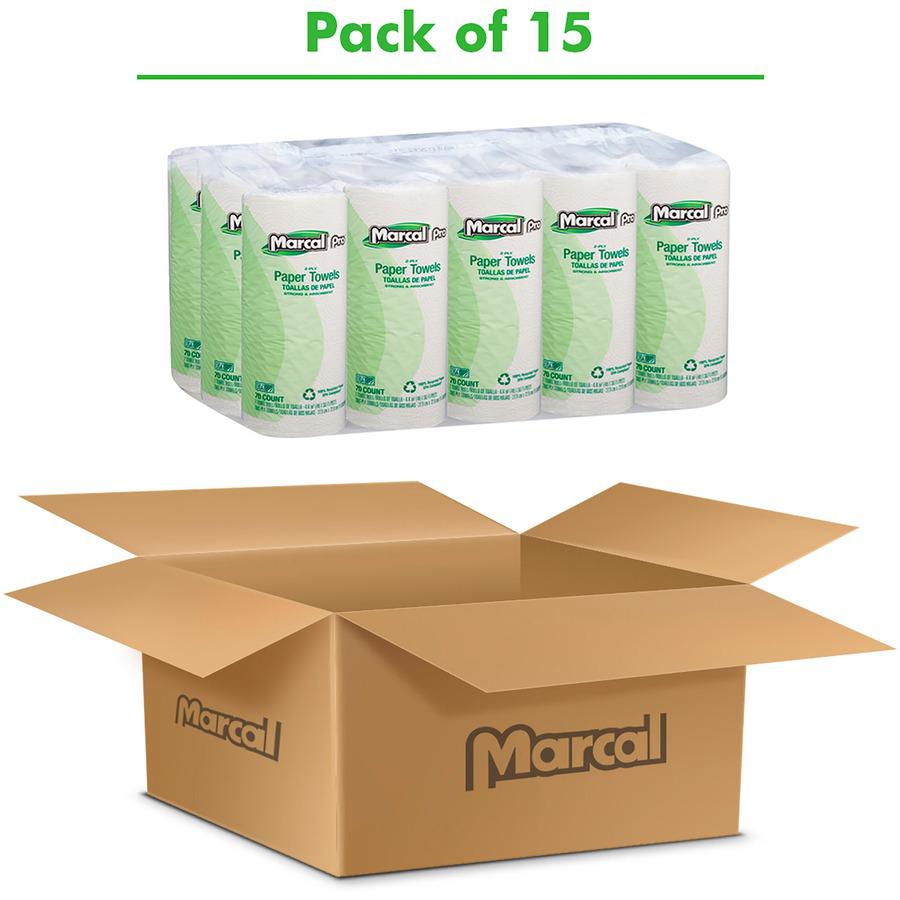 Marcal Pro 100% Recycled Paper Towels - 2 Ply - 70 Sheets/Roll - White - Paper - 15 / Carton. Picture 3