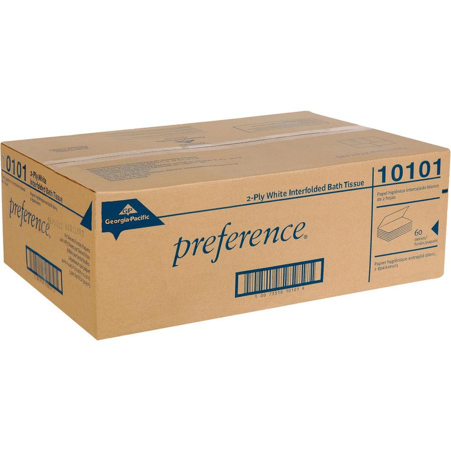 Preference Interfold Toilet Paper - 2 Ply - Interfolded - 4" x 5" - White - Durable - For Office Building, School, Public Facilities - 60 / Carton. Picture 2
