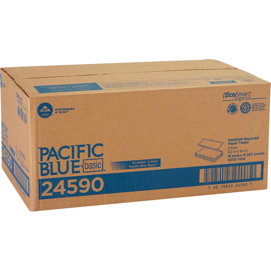Pacific Blue Basic Recycled Multifold Paper Towels - White - Paper - 250 Per Pack - 16 / Carton. Picture 2