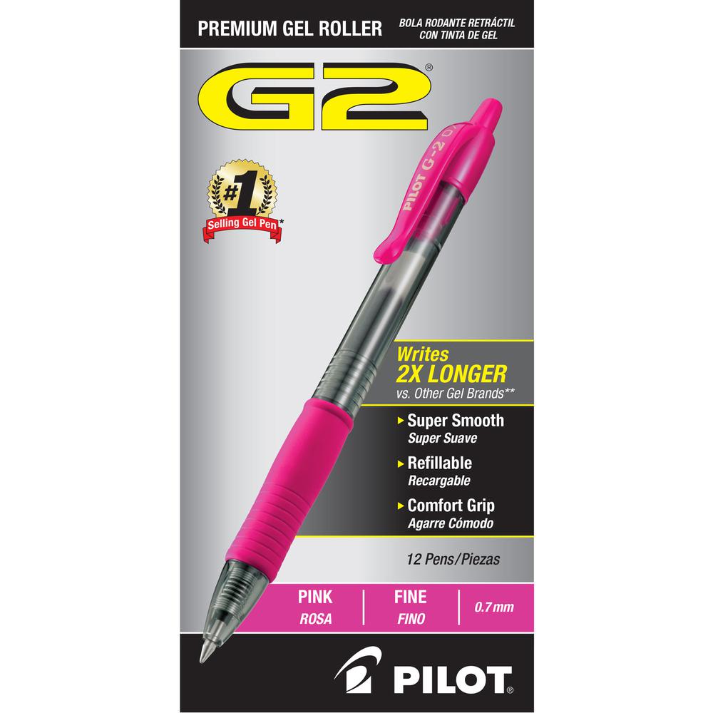 Pilot G2 -7 Retractable Gel Roller Pens - Fine Pen Point - 0.7 mm Pen Point Size - Refillable - Retractable - Pink Gel-based Ink - Translucent Barrel - 1 Dozen. Picture 2
