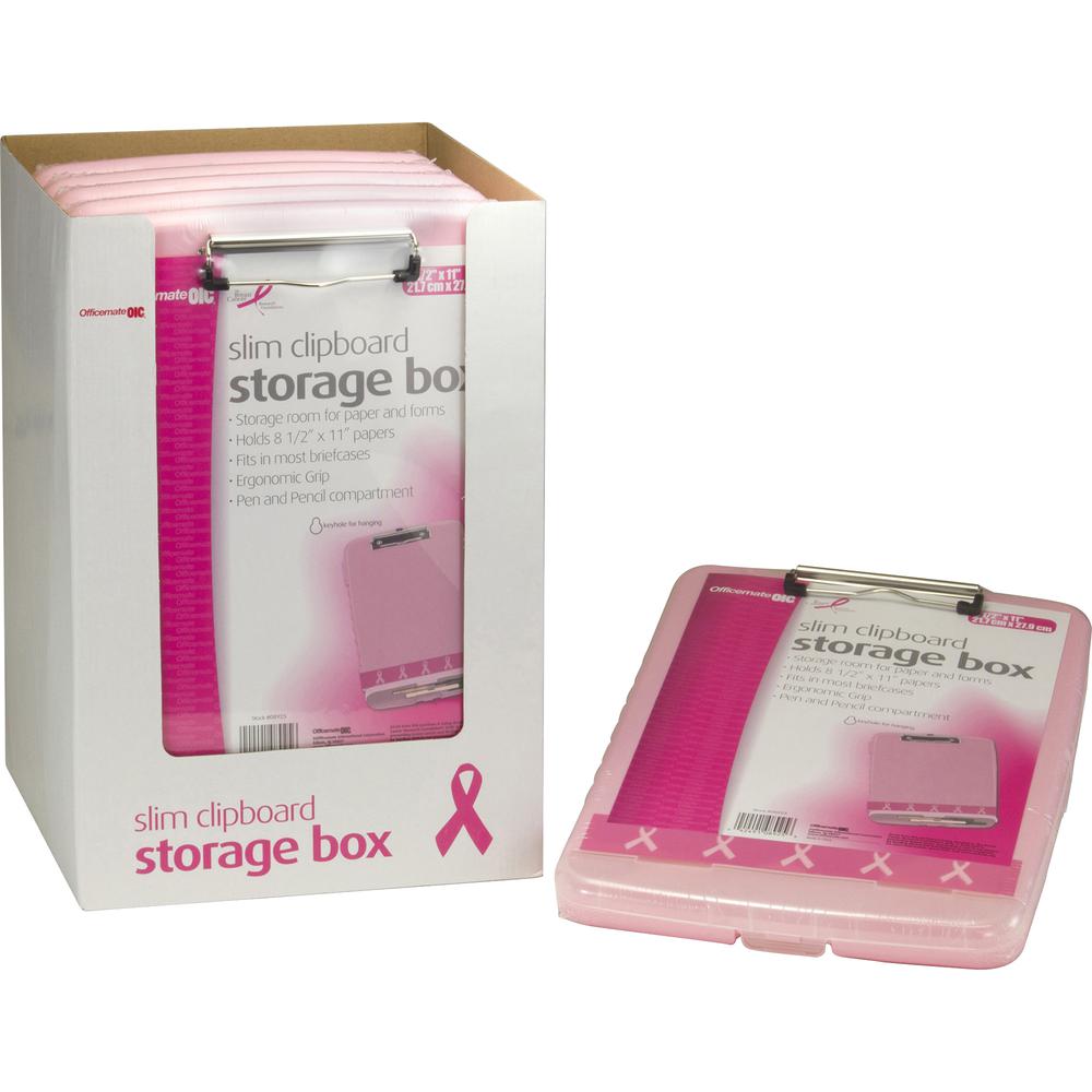 Officemate Slim Clipboard Storage Box - 11" - Pink - 1 Each. Picture 2