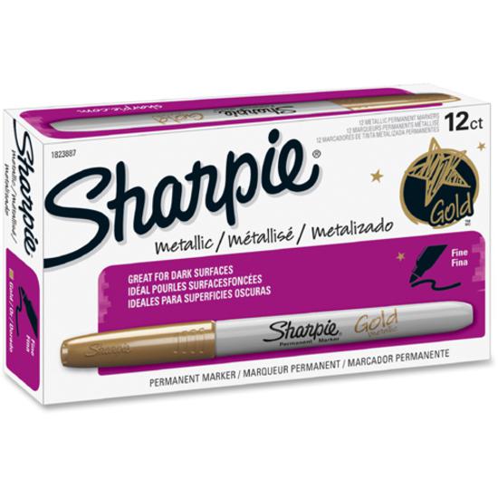 Sharpie Metallic Permanent Markers - Fine Marker Point - Gold Alcohol Based Ink - 12 / Dozen. Picture 3