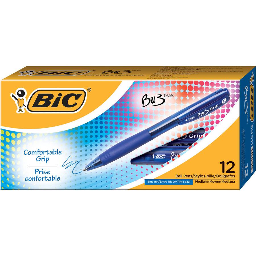 BIC BU3 Retractable Ballpoint Pen - Medium Pen Point - 1 mm Pen Point Size - Retractable - Blue - Blue Barrel - 1 Dozen. Picture 2