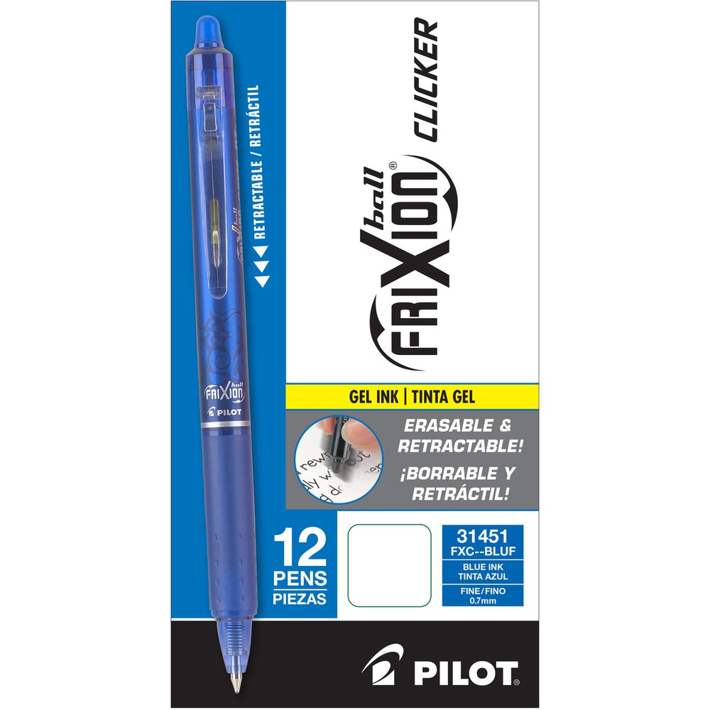 Pilot FriXion .7mm Clicker Erasable Gel Pens - Fine Pen Point - 0.7 mm Pen Point Size - Retractable - Blue Gel-based Ink - 1 Dozen. Picture 2