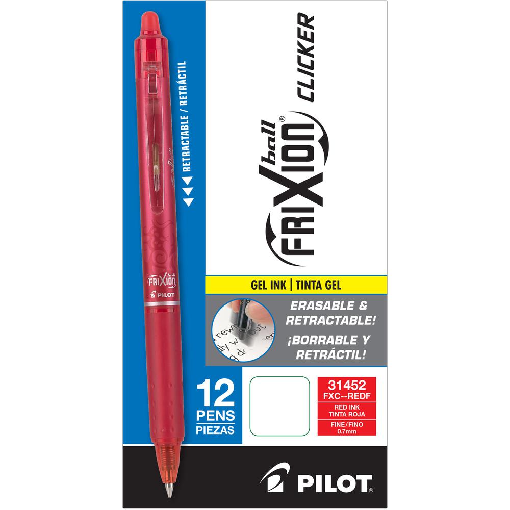 Pilot FriXion .7mm Clicker Erasable Gel Pens - 0.7 mm Pen Point Size - Retractable - Red Gel-based Ink - 1 Dozen. Picture 3