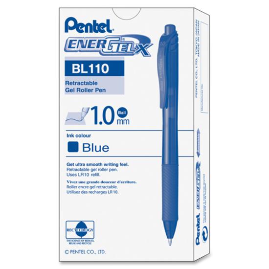 EnerGel EnerGel-X Retractable Gel Pens - Bold Pen Point - 1 mm Pen Point Size - Refillable - Retractable - Blue Gel-based Ink - Blue Barrel - Metal Tip - 12 / Box. Picture 2