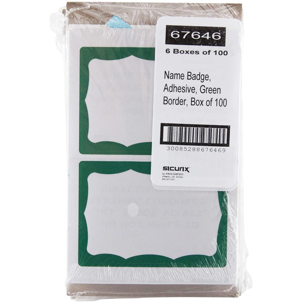 SICURIX Self-adhesive Visitor Badge - 3 1/2" x 2 1/4" Length - White, Green - 100 / Box. Picture 5