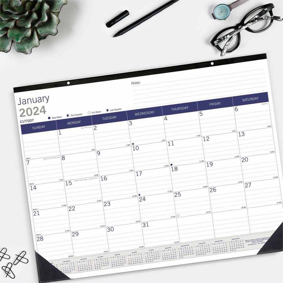 Blueline DuraGlobe Monthly Desk Pad Calendar - Julian Dates - Monthly - 12 Month - January 2024 - December 2024 - 1 Month Single Page Layout - 17" x 22" Sheet Size - Desk Pad - Chipboard, Paper - Refe. Picture 7