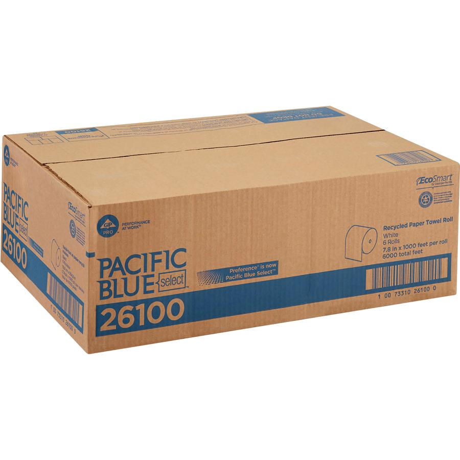 Pacific Blue Select Recycled Paper Towel Roll - 7.88" x 1000 ft - 1000 Sheets - 1.62" Core - White - Paper - 6 / Carton. Picture 2