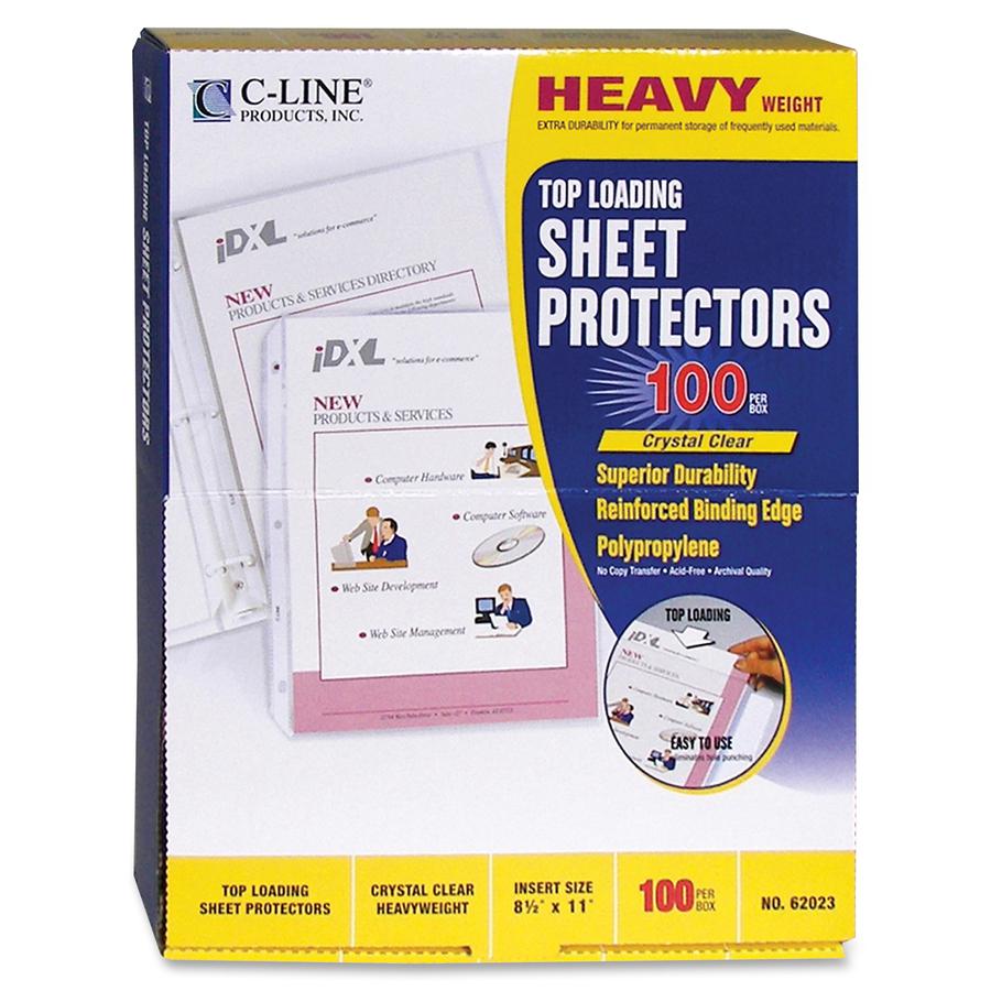 C-Line Heavyweight Poly Sheet Protectors - Clear, Top Loading, 11 x 8-1/2, 100/BX, 62023. Picture 2