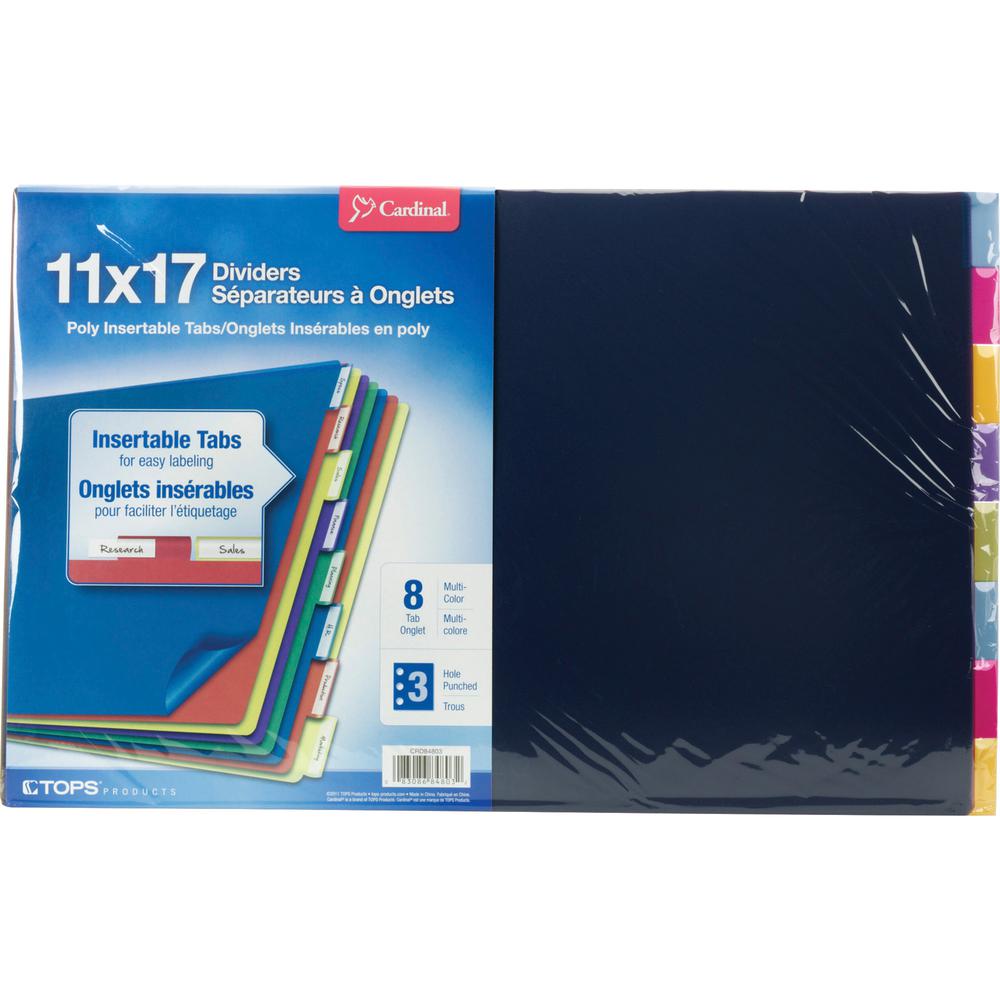 Cardinal 11x17 Poly Insertable Dividers - 8 Tab(s) - 8 Tab(s)/Set - 11" Divider Width x 17" Divider Length - Clear Poly Divider - Multicolor Tab(s) - Scratch Resistant - 1 Each. Picture 4