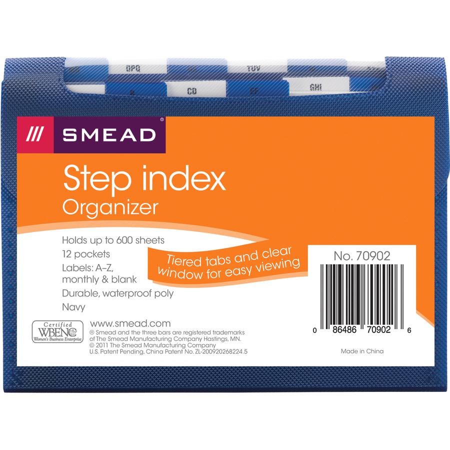 Smead Step Index Organizer - Letter - 8 1/2" x 11" Sheet Size - 600 Sheet Capacity - 12 Pocket(s) - Polypropylene - Navy Blue - 1 Each. Picture 9