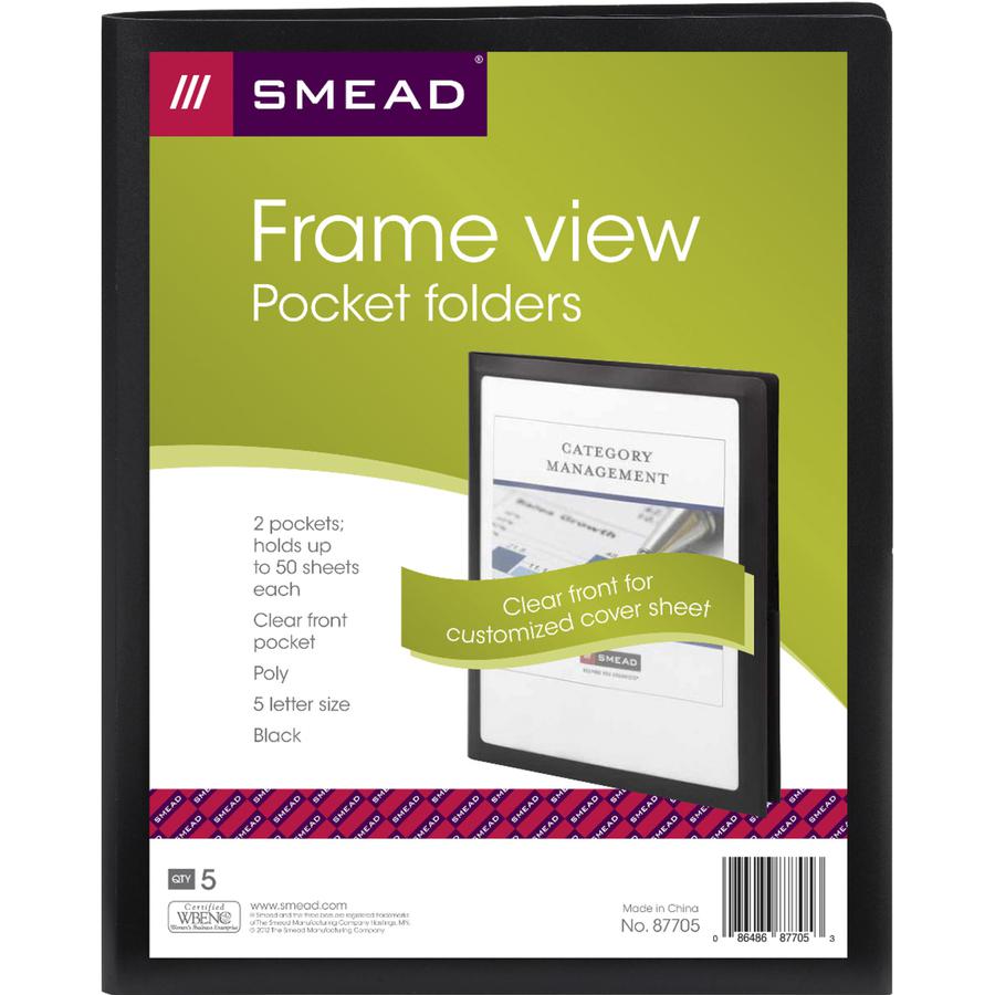 Smead Letter Pocket Folder - 8 1/2" x 11" - 50 Sheet Capacity - 2 Pocket(s) - Poly - Black - 5 / Pack. Picture 7