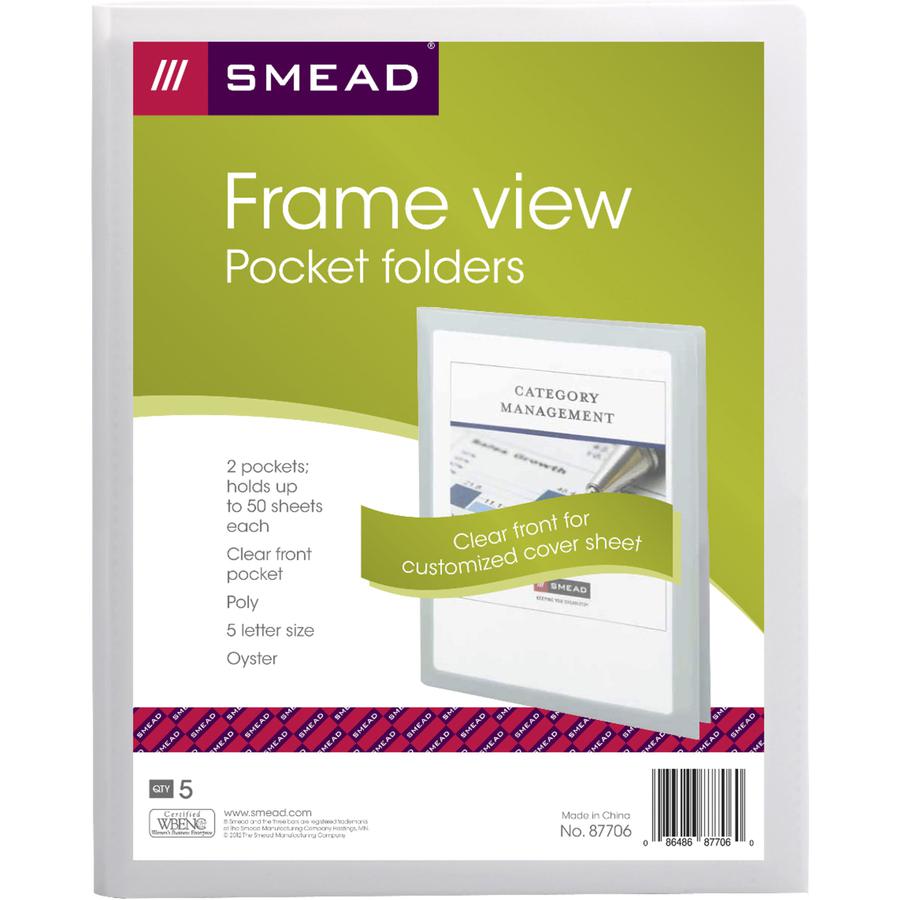 Smead Letter Pocket Folder - 8 1/2" x 11" - 50 Sheet Capacity - 2 Pocket(s) - Polypropylene - Oyster - 5 / Pack. Picture 7