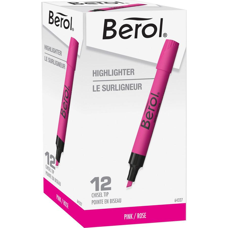 Berol Chisel Tip Water-based Highlighters - Chisel Marker Point Style - Pink Water Based Ink - Pink Barrel - 1 Dozen. Picture 4