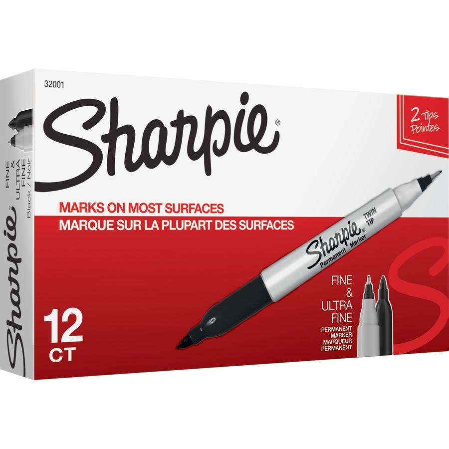 Sharpie Twin Tip Permanent Marker - Fine, Ultra Fine Marker Point - Black Alcohol Based Ink - 1 Dozen. Picture 5