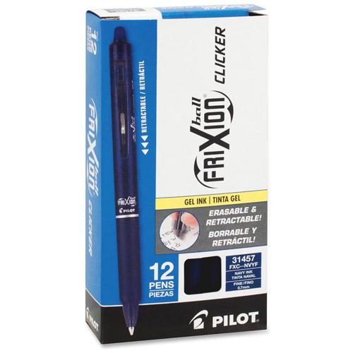 Pilot FriXion .7mm Clicker Erasable Gel Pens - Fine Pen Point - 0.7 mm Pen Point Size - Refillable - Retractable - Navy Blue Gel-based Ink - Navy Blue Barrel - 1 Dozen. Picture 3