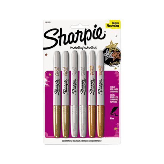 Sharpie Metallic Permanent Markers - Fine Marker Point - Assorted - 6 / Pack. Picture 4