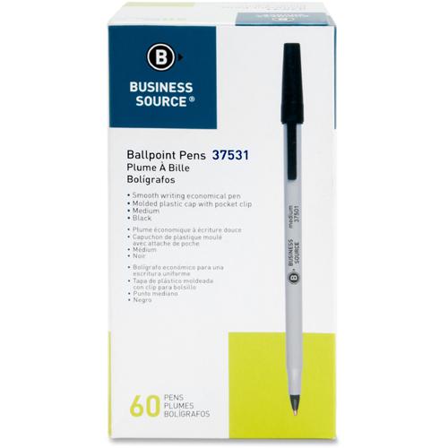 Business Source Bulk Pack Ballpoint Stick Pens - Medium Pen Point - Black - Tungsten Carbide Tip - 60 / Box. Picture 9