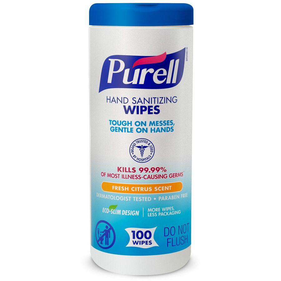 PURELL&reg; Sanitizing Wipes - Fresh Citrus - White - 100 Per Canister - 12 / Carton. Picture 3