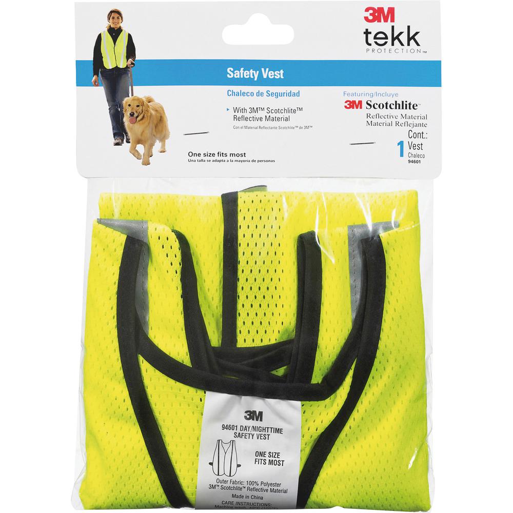 3M Reflective Safety Vest - Visibility Protection - Polyester - Yellow - Lightweight, Reflective, Adjustable Strap, Breathable, Hook & Loop Closure, Pocket - 1 Each. Picture 2