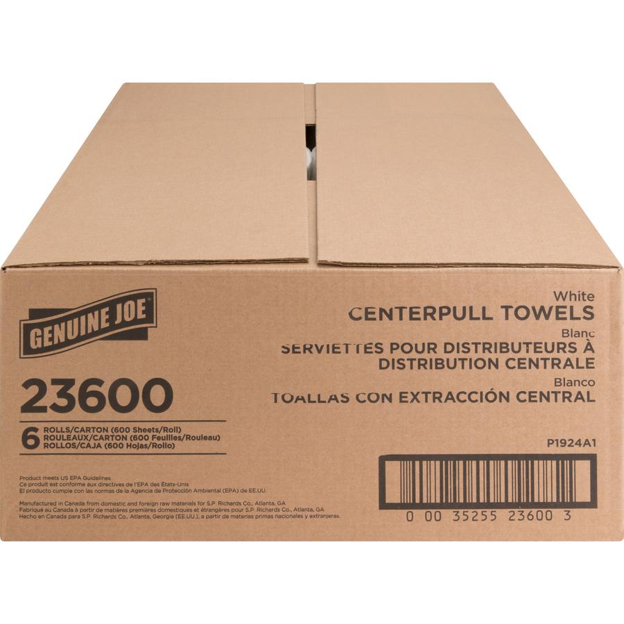 Genuine Joe Centerpull Paper Towels - 2 Ply - 600 Sheets/Roll - 3.02" Core - White - Fiber - 6 / Carton. Picture 6