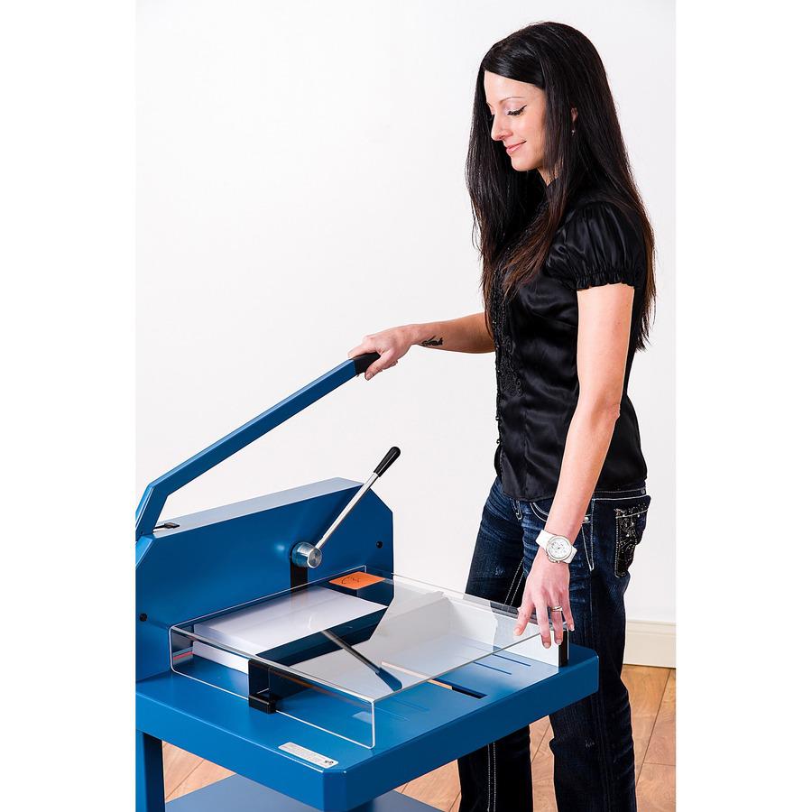 Dahle 846 Professional Stack Cutter - 500 Sheet Cutting Capacity - 16.88" Cutting Length - Ground Blade, Adjustable Alignment Guide, Durable, Burr-free Cut - Steel, Metal, Aluminum, Plastic - Blue - 3. Picture 12