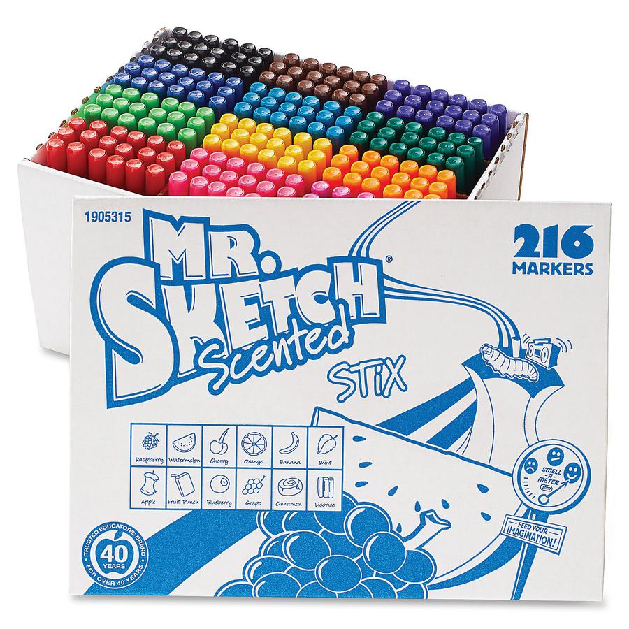 Mr. Sketch Stix Classpack Scented Markers - Fine Marker Point - 0.8 mm Marker Point Size - Bullet Marker Point Style - Black, Blue, Green, Orange, Red, Yellow, Dark Green, Brown, Magenta, Purple, Pink. Picture 2