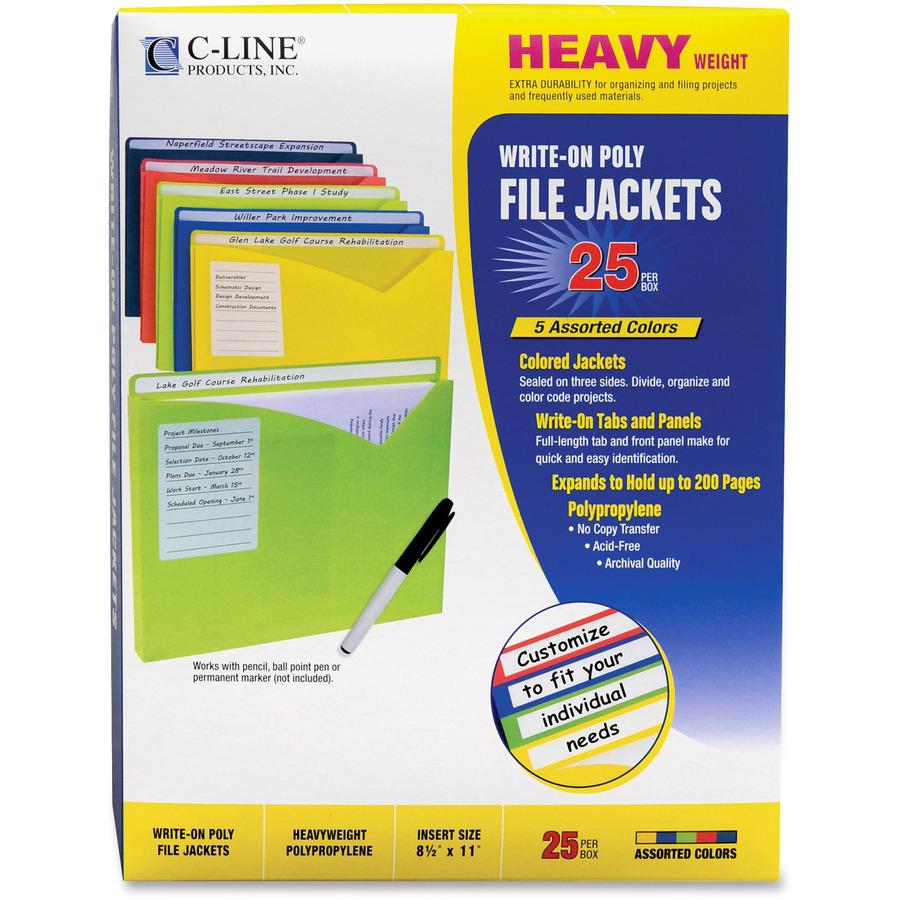 C-Line Write-On Poly File Jackets - Assorted Colors, 11 X 8-1/2, 25/BX, 63060. Picture 3