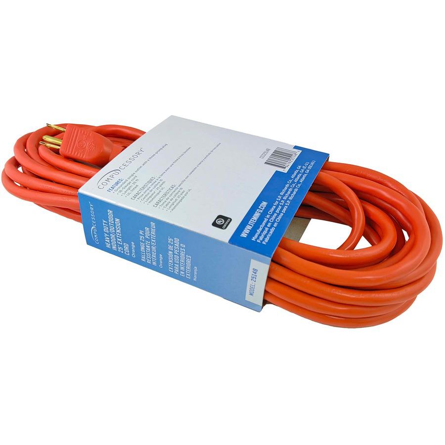 Compucessory Heavy-duty Indoor/Outdoor Extension Cord - 16 Gauge - 125 V AC / 13 A - Orange - 25 ft Cord Length - 1. Picture 7