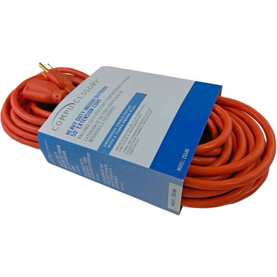 Compucessory Heavy-duty Indoor/Outdoor Extension Cord - 16 Gauge - 125 V AC13 A - Orange - 50 ft Cord Length - 1. Picture 5