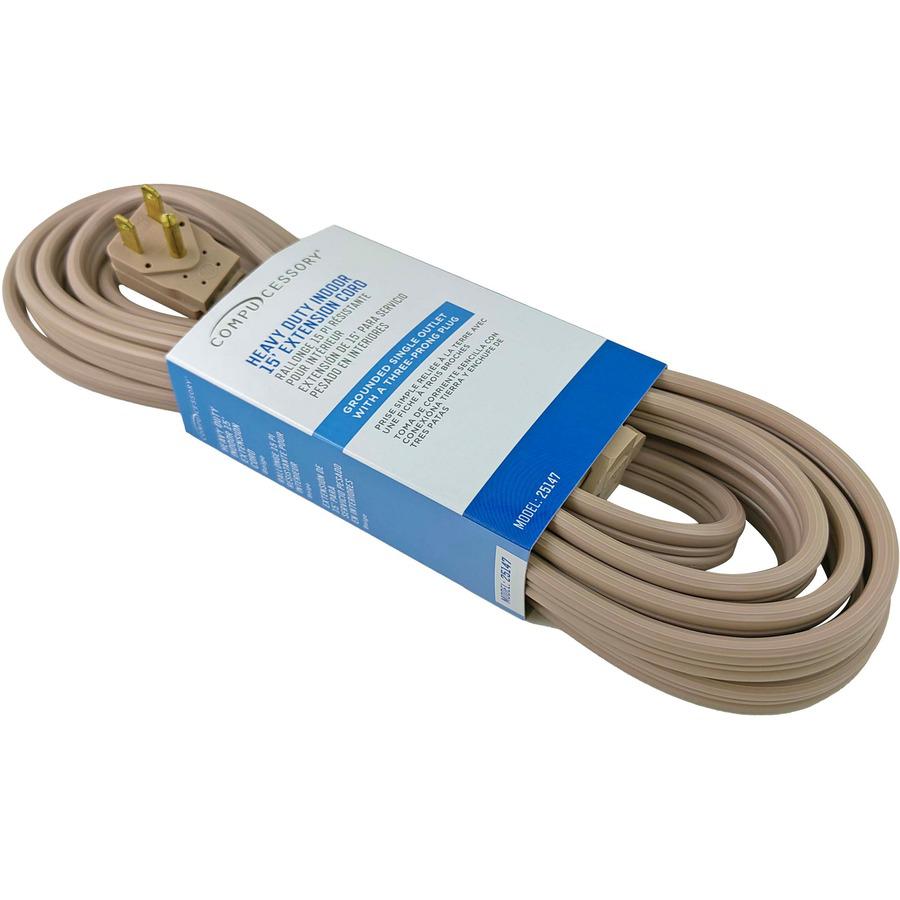 Compucessory Heavy Duty Indoor Extension Cord - 14 Gauge - 125 V AC / 15 A - Beige - 15 ft Cord Length - 1. Picture 6