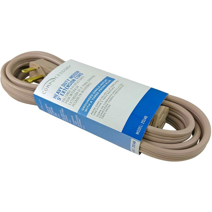 Compucessory Heavy Duty Indoor Extension Cord - 14 Gauge - 125 V AC / 15 A - Beige - 9 ft Cord Length - 1. Picture 6