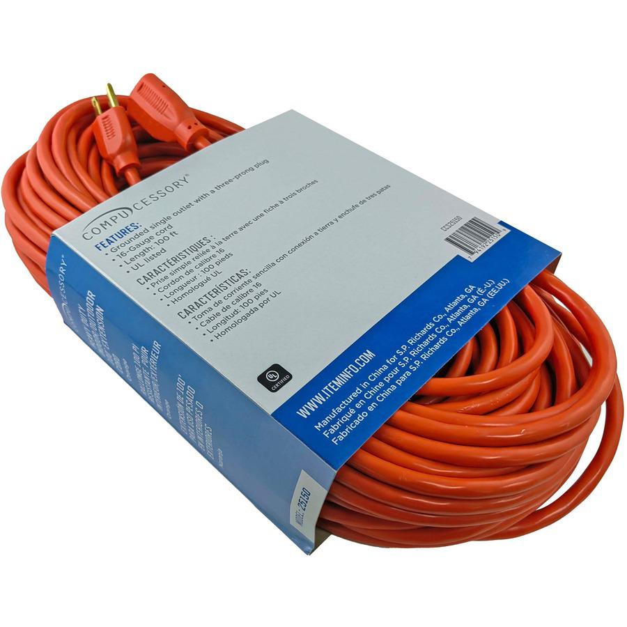 Compucessory Heavy-duty Indoor/Outdoor Extension Cord - 16 Gauge - 125 V AC / 13 A - Orange - 100 ft Cord Length - 1. Picture 5