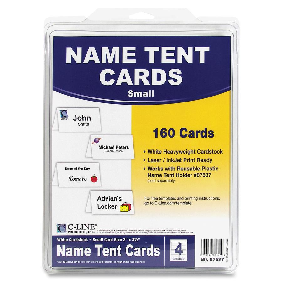 C-Line Scored Name Tent Cardstock for Laser/Inkjet Printers - Small Size, White, 2 x 3-1/2, 160/BX, 87527. Picture 2