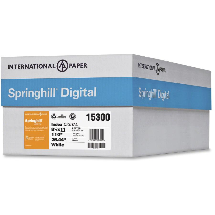 Springhill Multipurpose Cardstock - White - 92 Brightness - Letter - 8 1/2" x 11" - 110 lb Basis Weight - Smooth, Hard - 1 / Pack - Acid-free - White. Picture 3