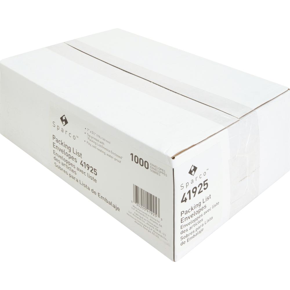 Sparco Pre-labeled Packing Slip Envelope - Packing List - 7" Width x 5 1/2" Length - 70 g/m&#178; - Self-adhesive Seal - Paper, Low Density Polyethylene (LDPE) - 1000 / Box - White. Picture 5